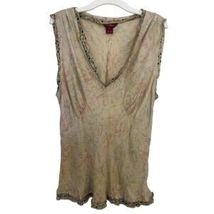 Vtg Y2K Sundance 100% Silk Whimsical Fairy Babydoll Floral Tank Size 12 Granola